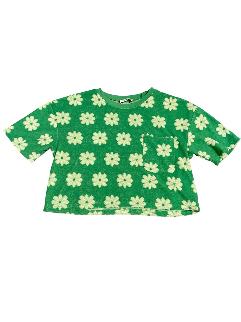 New In Terrycloth Green Daisy Print Pocket Tee Size Medium